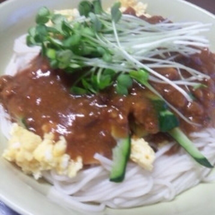 市販の素を使用して～そうめんのジャージャー麺